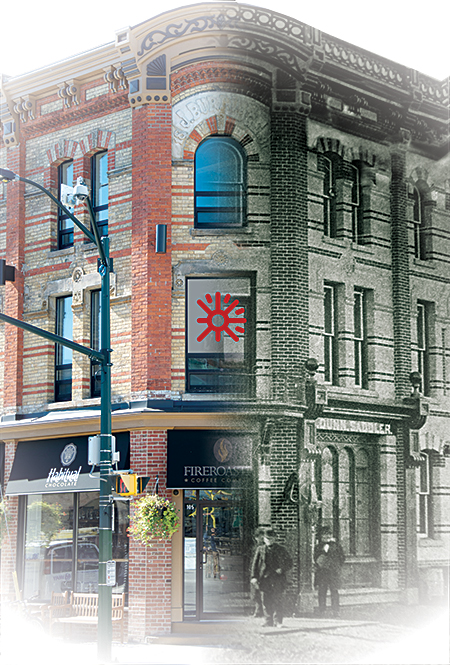 An image showing a split from the Burridge Block. The left is today's version of the building; the right is an image from 1881.