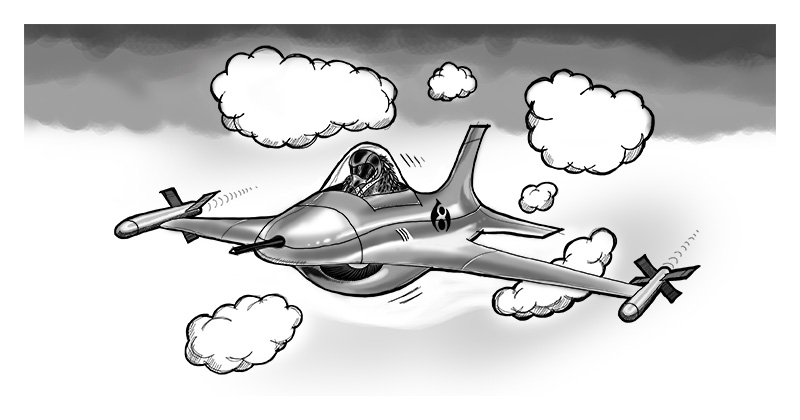 An image of an echidna flying a jet.