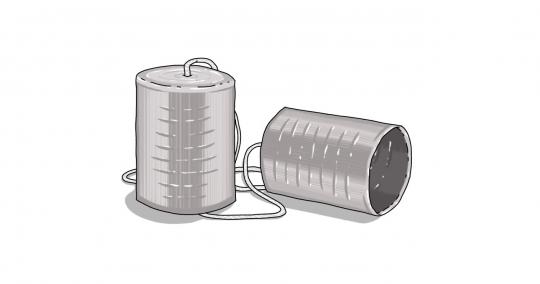 two tin cans tied together with string