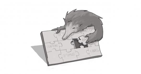 Echidna doing a puzzle with content, seo, and digital pieces