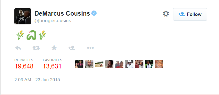 An image of a Tweet that DeMarcus Cousins sent that refers to a "snake in the grass"