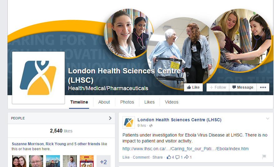 An image capture of LHSC's Facebook page, with Ebola information.