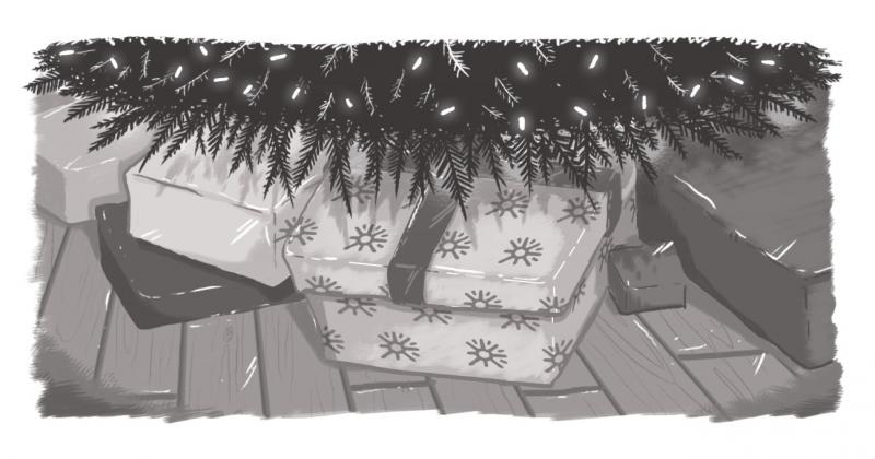 An image of gifts under a Christmas tree, wrapped in Echidna-logo wrapping paper.