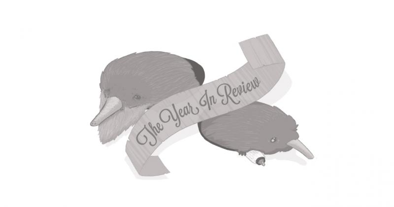 sketch of two echidna with banner year in review