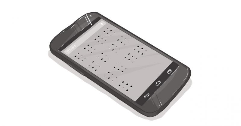 An image of an iPhone with Braille on it.