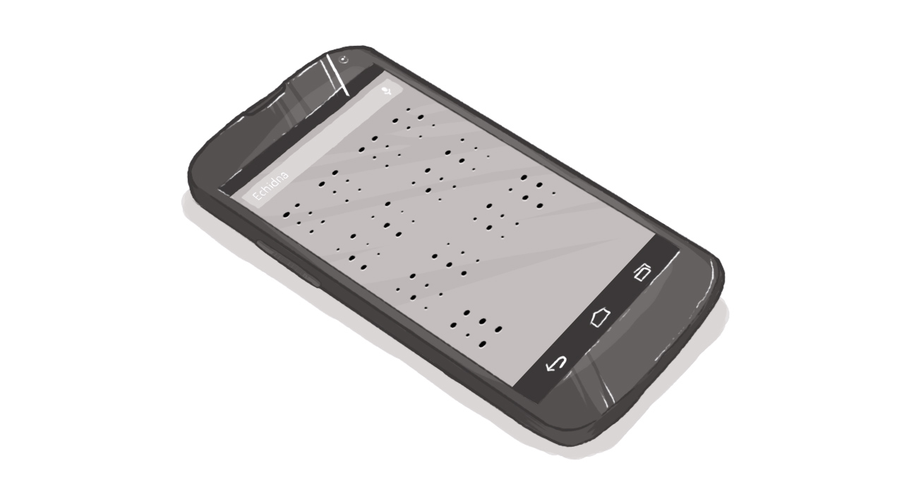 An image of a smart phone with Braille on it