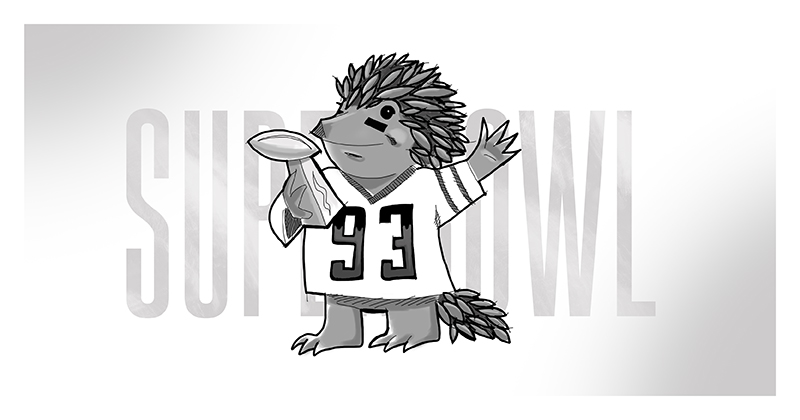 An image of an Echidna holding the Lombardi trophy handed out at the NFL's Super Bowl.