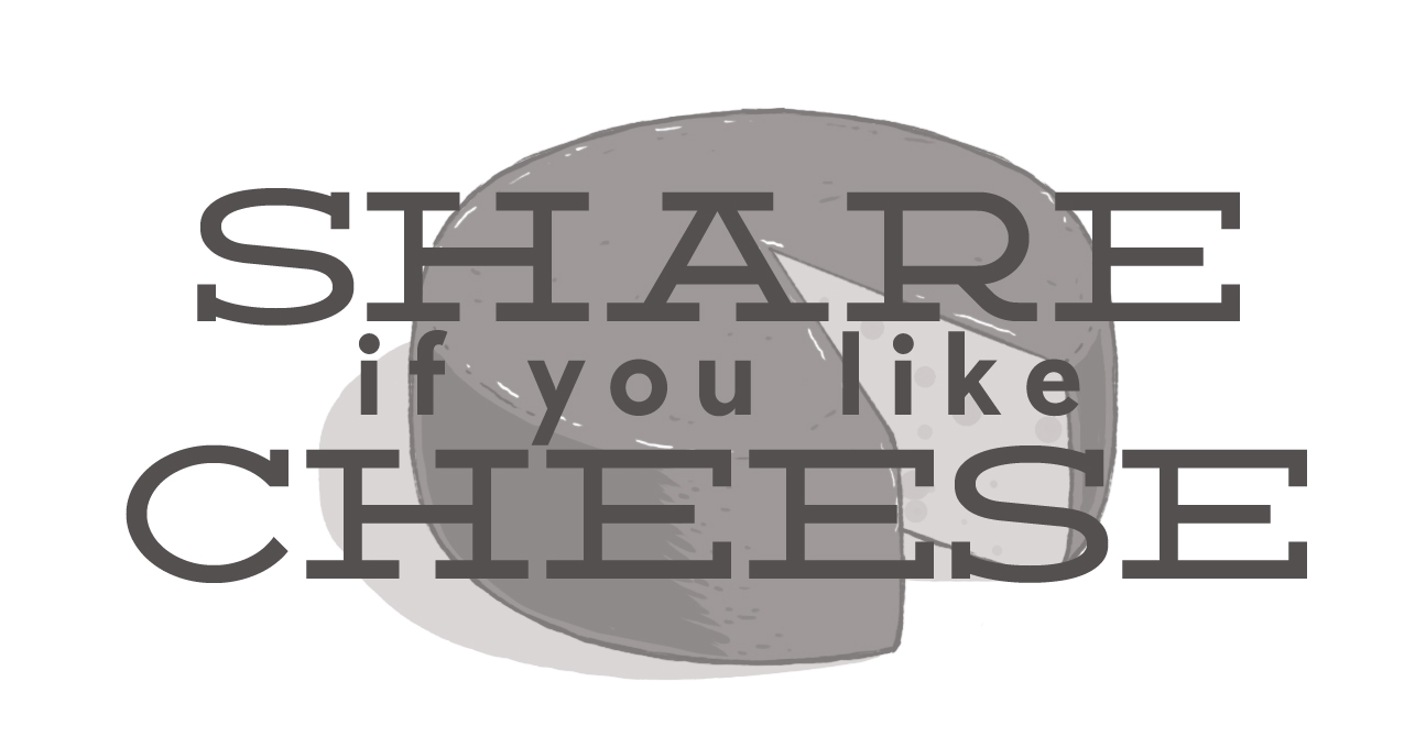 A wheel of cheese, with the text, "Share if you like cheese" symbolizing the ineffective and empty engagements that some companies use.