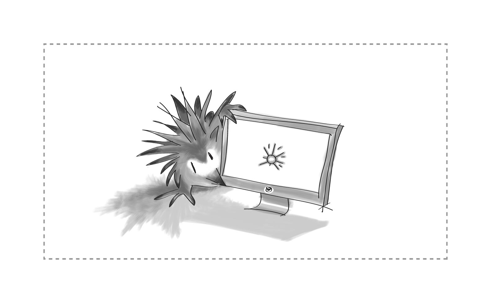 An image of an echidna looking at a Web page on a monitor.