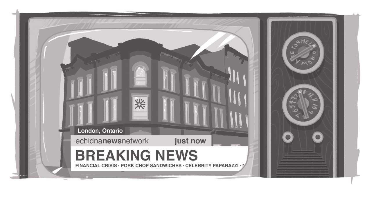 An image of the Burridge Block, with a "Breaking News" ticker below it.