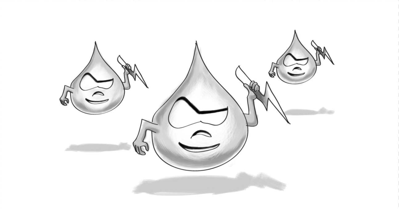 three drupal drops holding lightning bolts