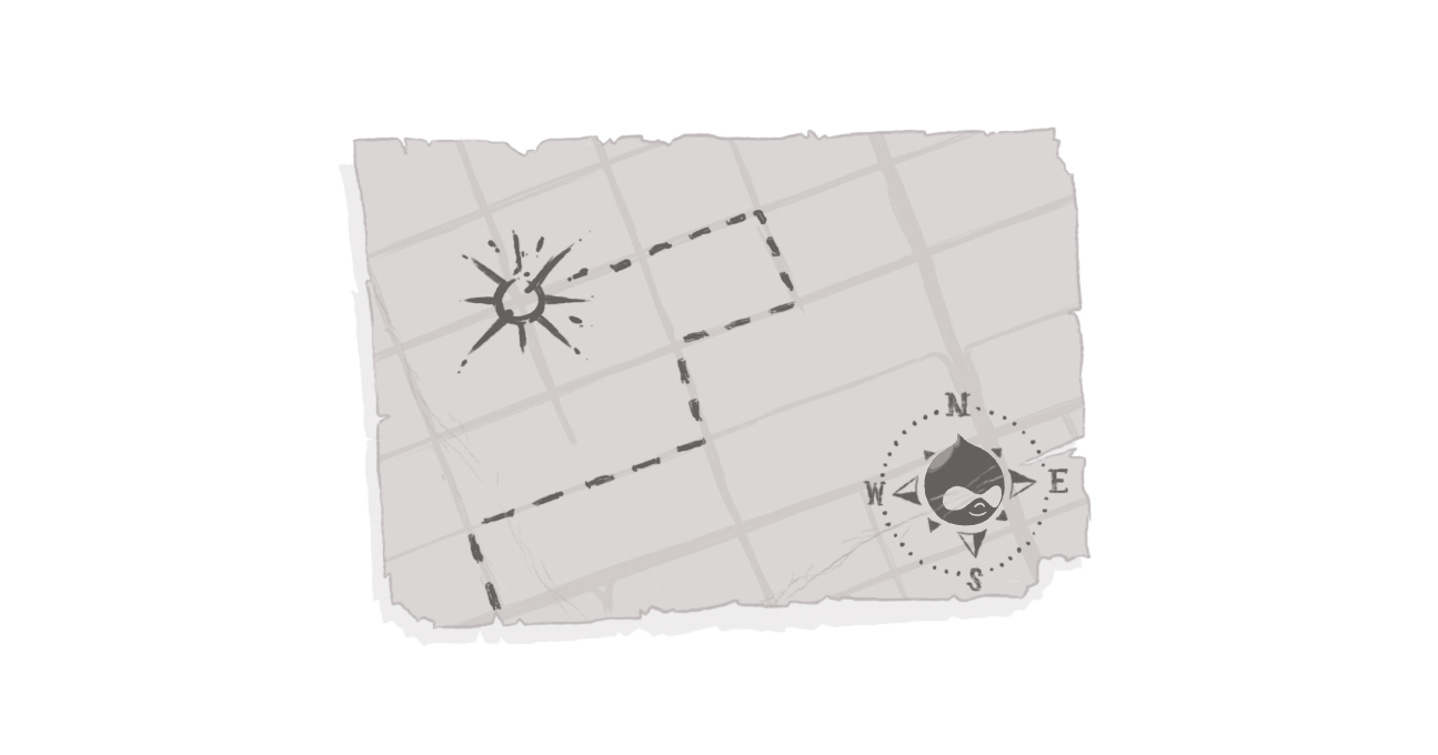 An image of a map with a Drupal drop as the compass rose.