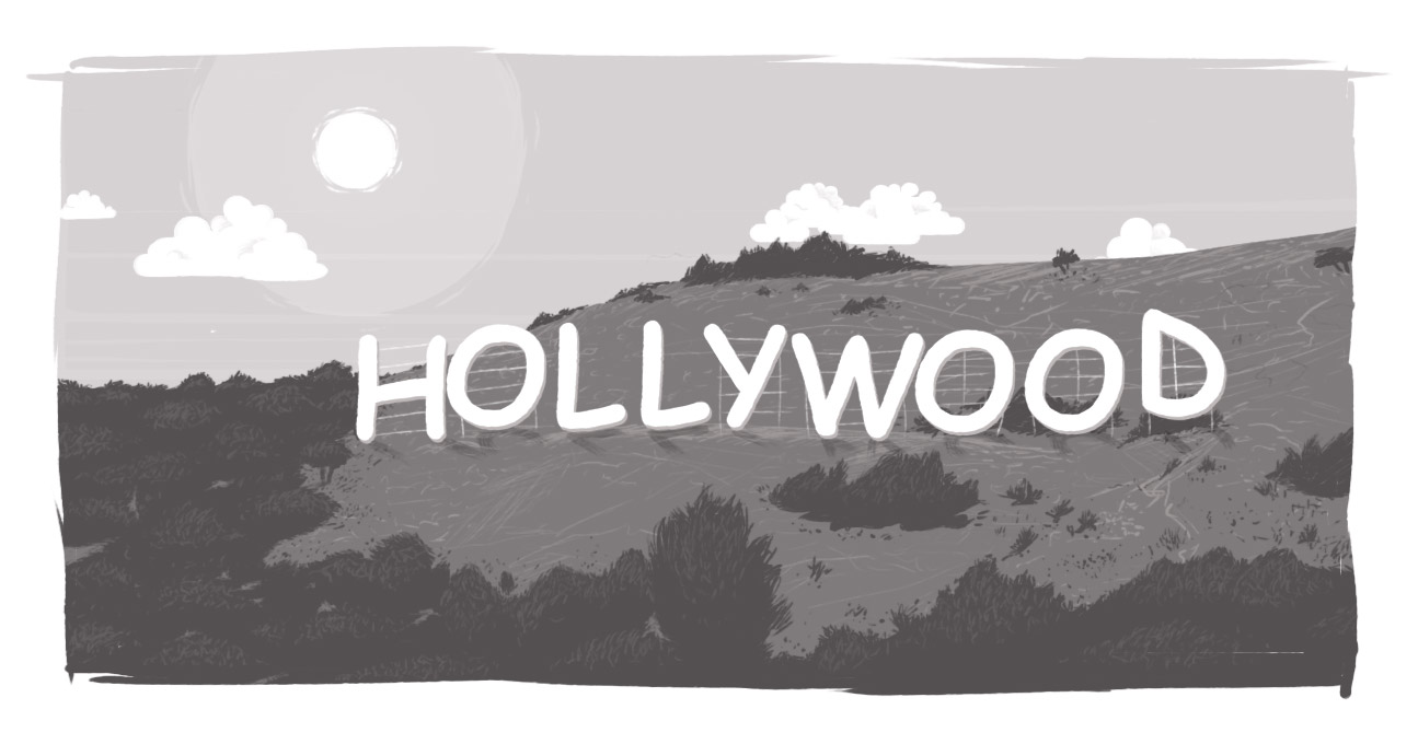 A graphic showing the importance of choosing the right font by illustrating the Hollywood sign in Comic Sans.