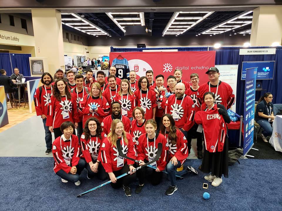 group of people wearing hockey sweaters that read Echidna