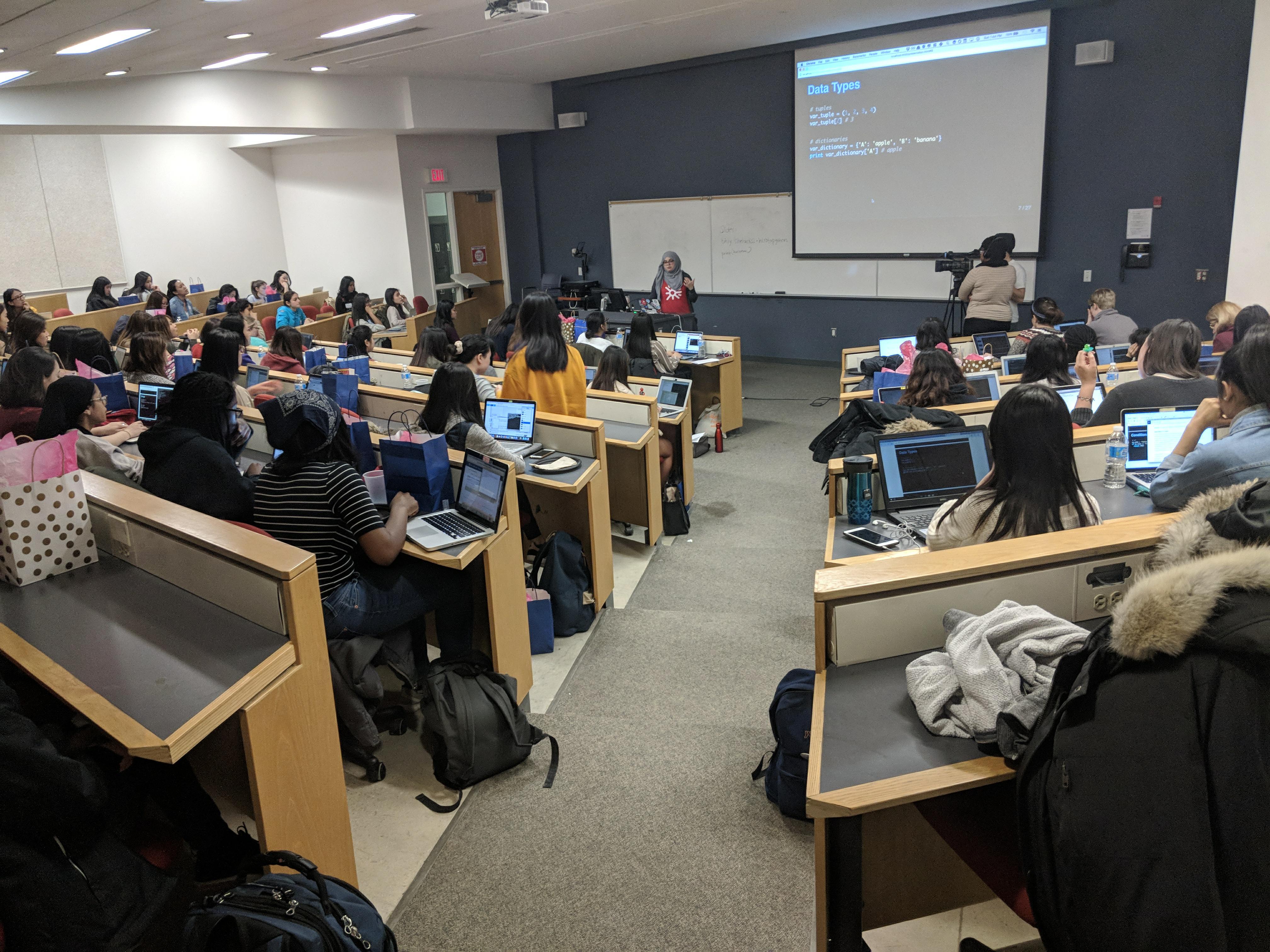 Fatima Khalid presenting at SheHacks at Western University