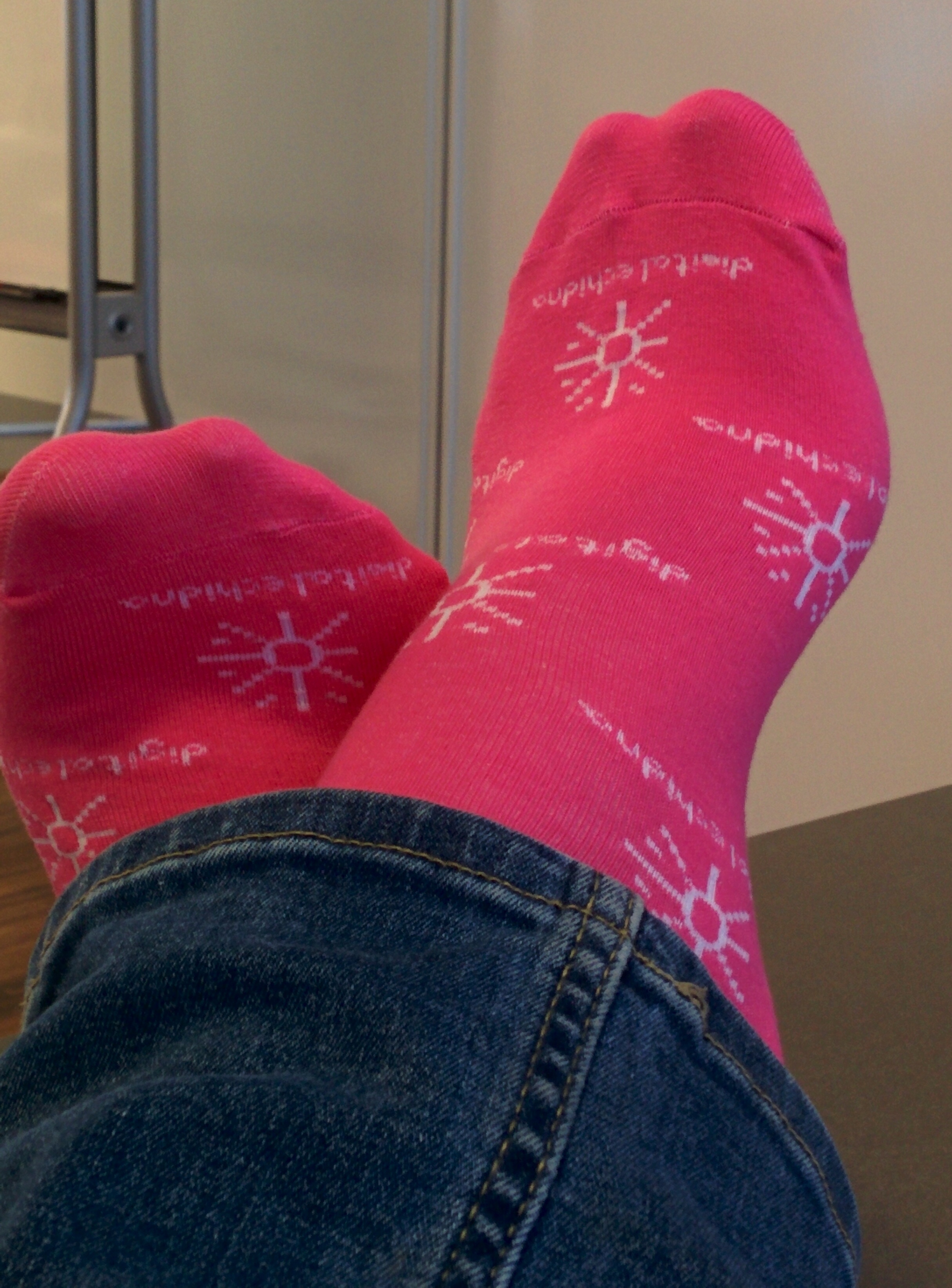 An image of someone wearing pink Digital Echidna socks