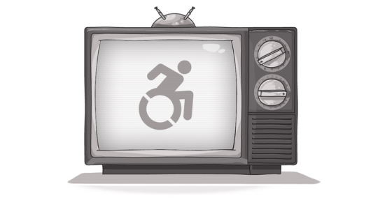 An image of a TV with a wheelchair accessibility logo.