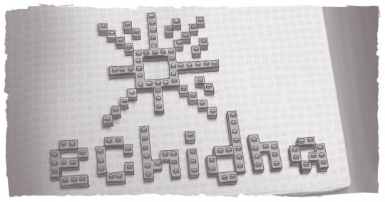 A lego rendering of the Digital Echidna logo with the word echidna spelled out.