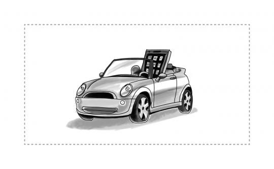 An image of a mobile device 'driving' a car.