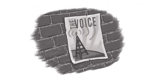 An image of an antenna with "The Voice" written on it.
